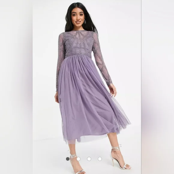 ASOS | Dresses | Nwt Asos Design Lavender Embellished Bodice Midi Dress  With Tulle Skirt | Poshmark
